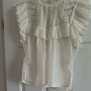 Veronica Beard Tamsyn Blouse Lace Ruffled Flutter Sleeve Off White size 6